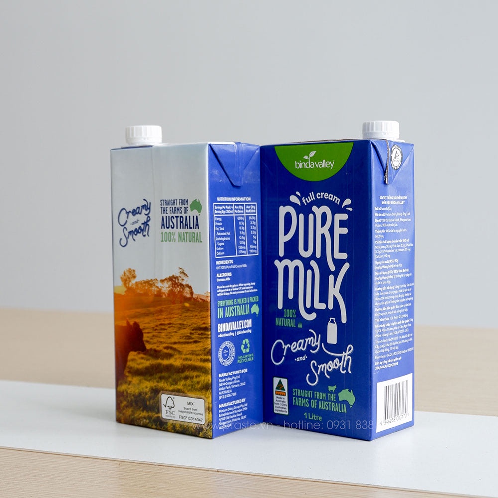 Thùng Sữa Tươi Nguyên Kem Pure Milk Binda Valley 12 hộp 1 Lít