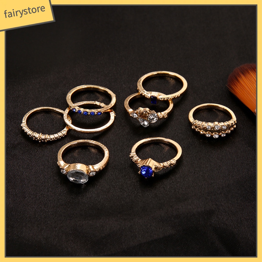 Set 8 Nhẫn Đính Đá Phong Cách Cổ Điển Thanh Lịch Dành Cho Nữ