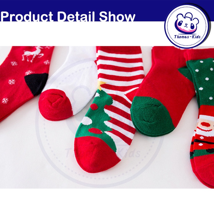 Set 5 Đôi Vớ Cotton Mềm Giữ Ấm Mùa Giáng Sinh Cho Bé Từ 1-12 Tuổi