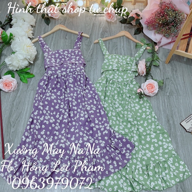 Đầm hoa cúc nhí buộc nơ lưng