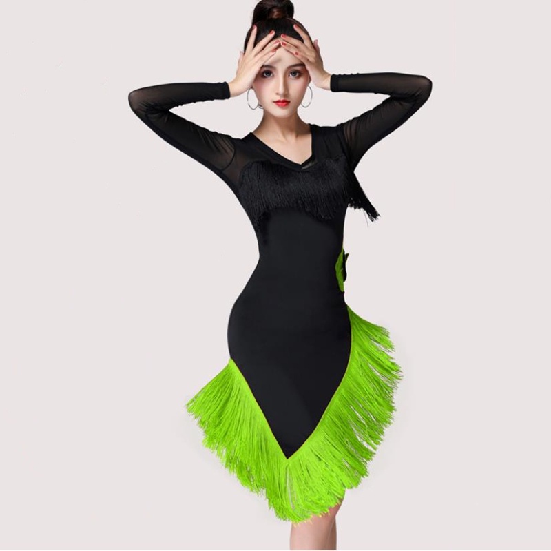 Đầm Khiêu Vũ Latin Phối Tua Rua Thời Trang Dành Cho Nữ