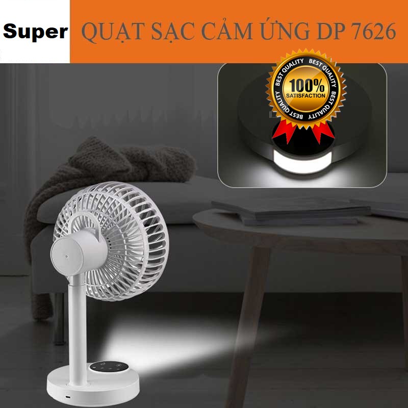 [Mã 252ELSALE hoàn 7% đơn 300K] QUẠT SẠC ĐIỆN CẢM ỨNG CÓ ĐÈN LED DP 7626