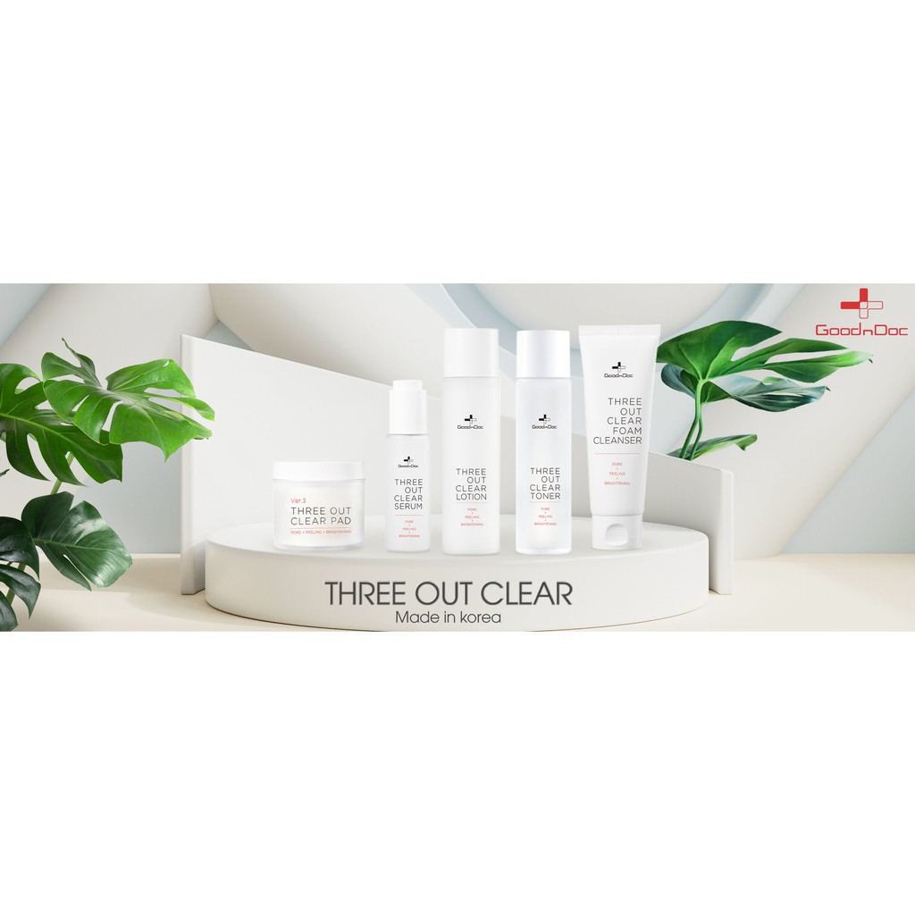 Bộ dưỡng da GOODNDOC THREE OUT CLEAR cấp nước, trắng da, phục hồi sau peel (srm+toner+tinh chất) -NHUN