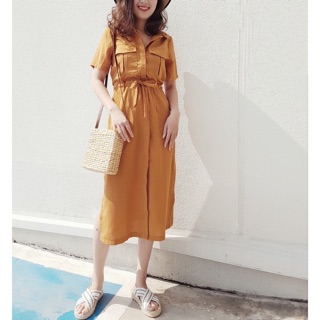 Đầm sơ mi cột eo