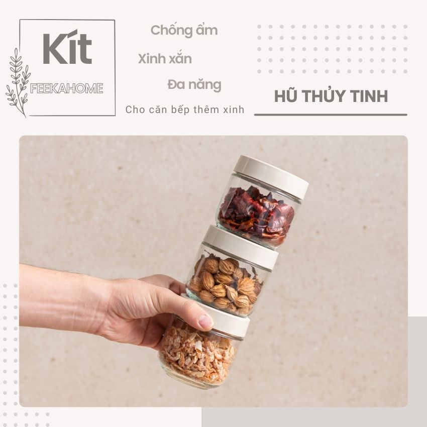 Hũ đựng gia vị thủy tinh - đồ khô FEEKA chống ẩm cao cấp, lọ đựng gia vị thủy tinh đẹp 300ml xếp chồng