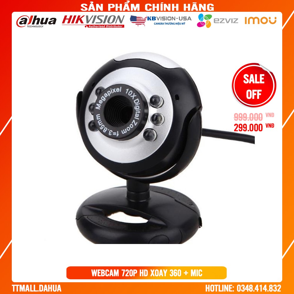 Webcam 720P HD siêu nét + xoay 360 độ kèm Micro đàm thoại dạy học trực tuyến