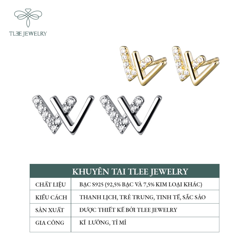Khuyên tai bạc TLEE chữ W kép nạm đá nửa cao cấp NCJ B0176