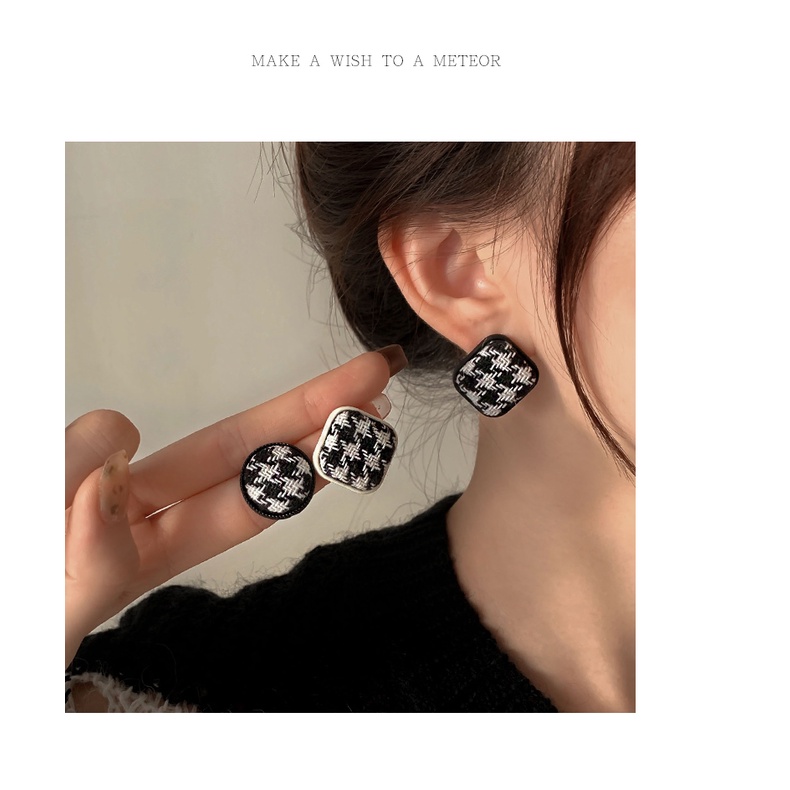 Bông tai hình vuông houndstooth phong cách retro