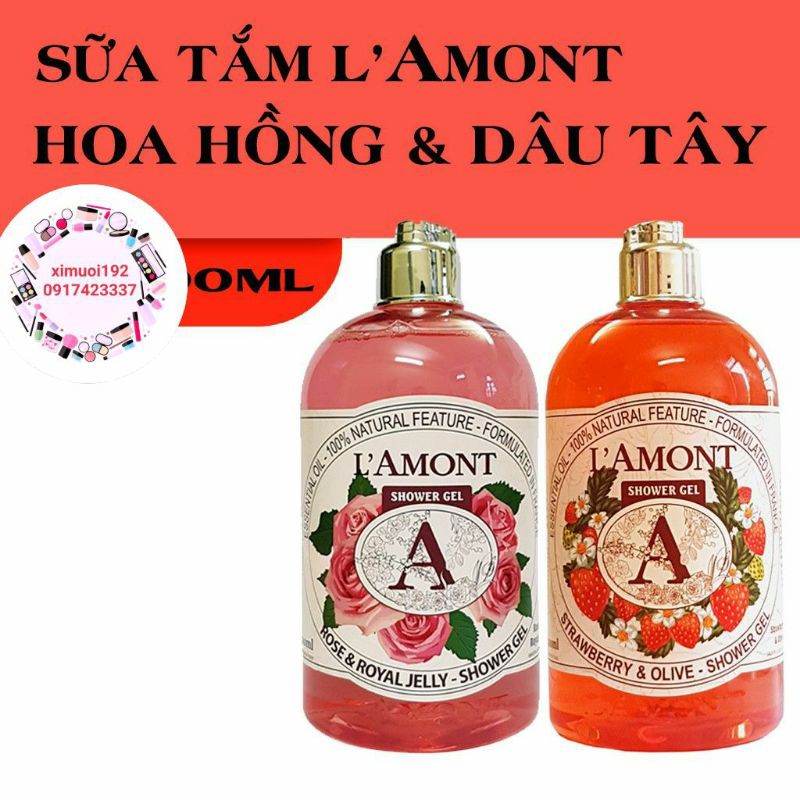 Sữa Tắm LAmont En Provence Hương Hoa Hồng và Hương Dâu Tây hoặc Hoa Anh Đào - 500ml/chai