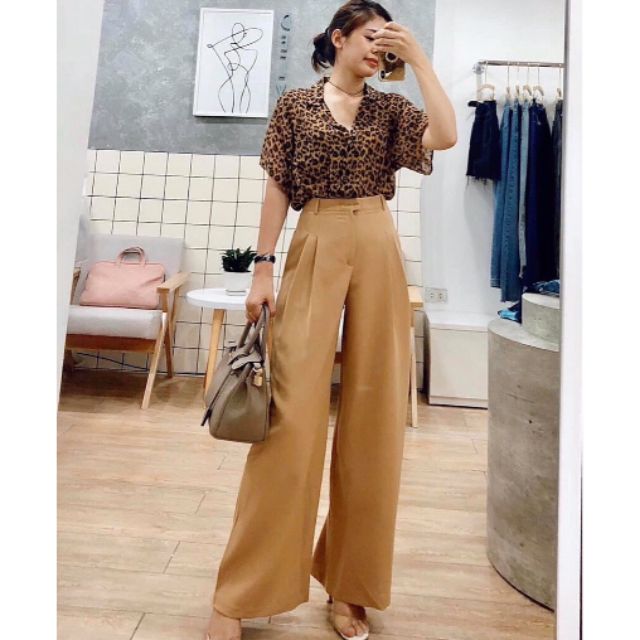 Quần ống rộng eo chun dễ mặc