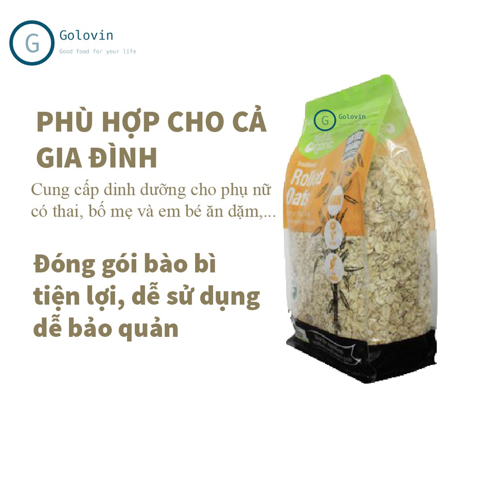 Yến mạch nguyên hạt ăn liền Absolute Organic hiệu Rolled Oats nhập khẩu Úc túi 700gr giúp giảm cân, cho bé ăn dặm