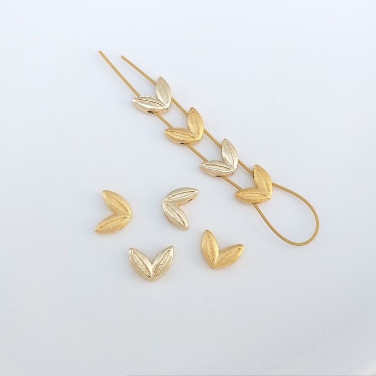 Set 10 Hạt Xỏ Lỗ Tai Thỏ Hai Hàng Bằng Đồng Mạ Vàng 14K diy