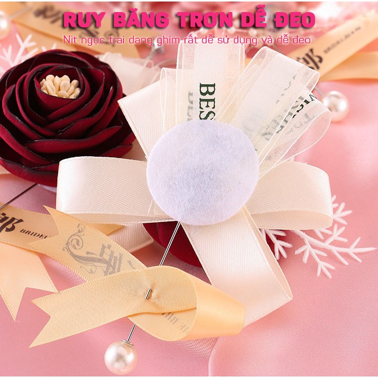 Bộ 02 Trâm Cài Áo Hình Bông Hoa Trong Tiệc Cưới, Lễ Thành Hôn, Ăn Hỏi Cho Cô Dâu Chú Rể MARRYSTORE
