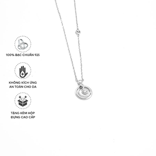 Dây Chuyền Bạc Blue Peach Flower In Circle Double DC345