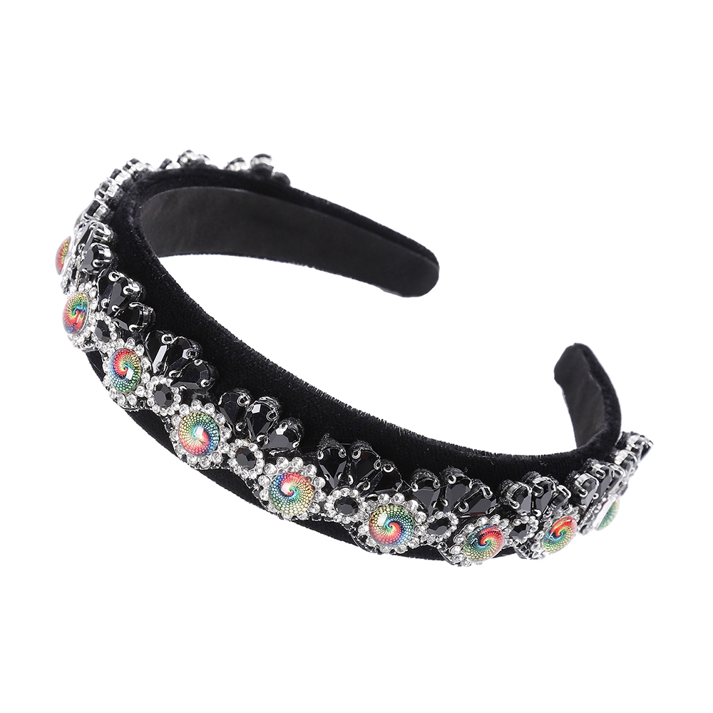 Retro Crystal Diamond Velvet Headband Woman Fashion Rhinestone Wide-brim Hair Band Crown Headdress