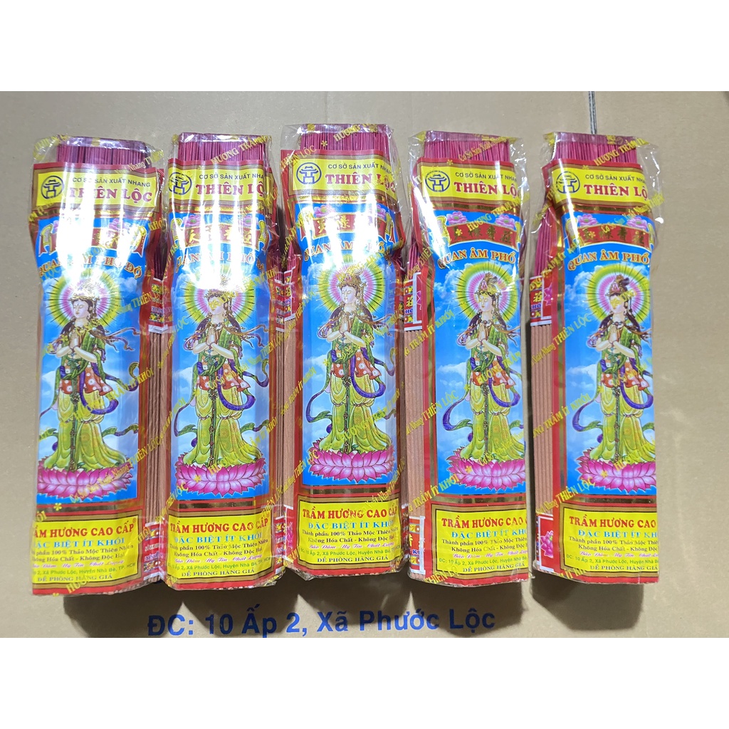 Nhang Thơm Nhẹ Nhàng Ít Khói Quan Âm Phổ Độ Thiên Lộc An Toàn Cho Sức Khỏe - 4 Tấc Bó Trung 600 Nén