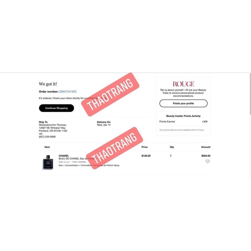 Nước hoa Chanel Bleu EDP 100ml full seal (Bill sephora) | Thế Giới Skin Care