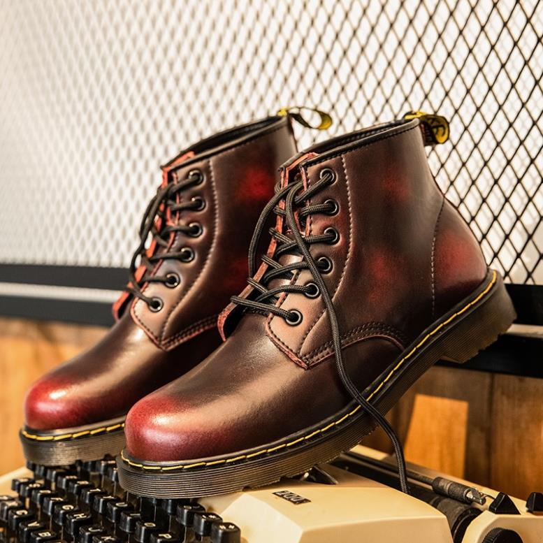 Giày bốt Dr.martens da bóng cổ cao buộc dây chống thấm nước phong cách retro cho nam 🍎