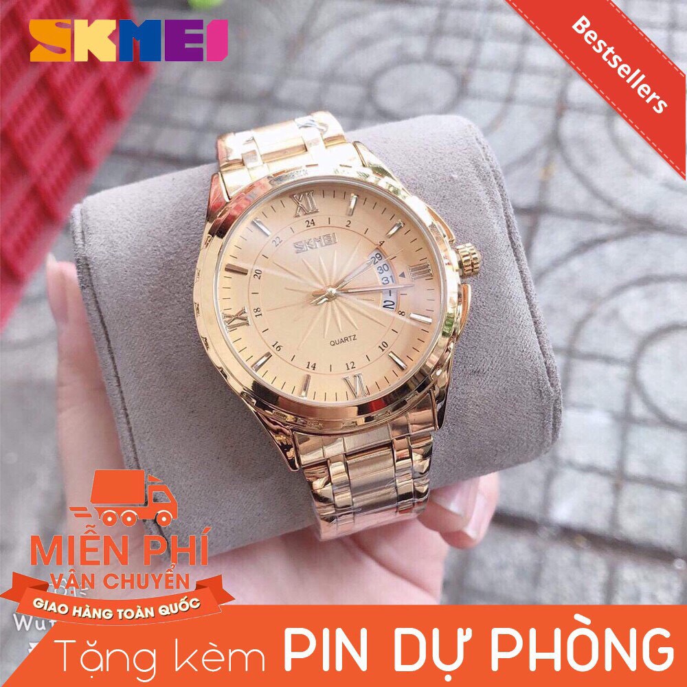 [MẪU MỚI] Đồng hồ nam Skmei 9069 dây thép không gỉ lịch ngày tự động - màu mới vàng kim