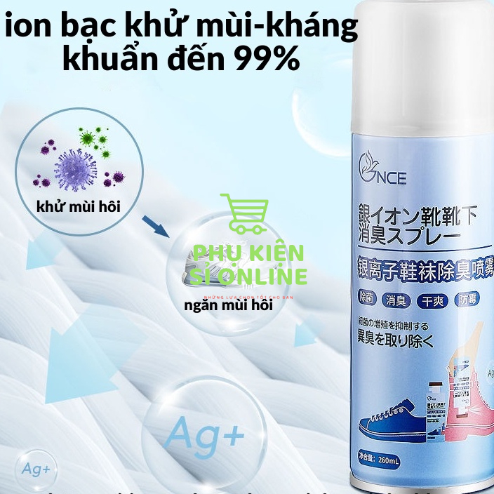 Chai xịt khử mùi hôi chân, mùi giày diệt khuẩn Nano Bạc lưu hương công nghệ Nhật Bản
