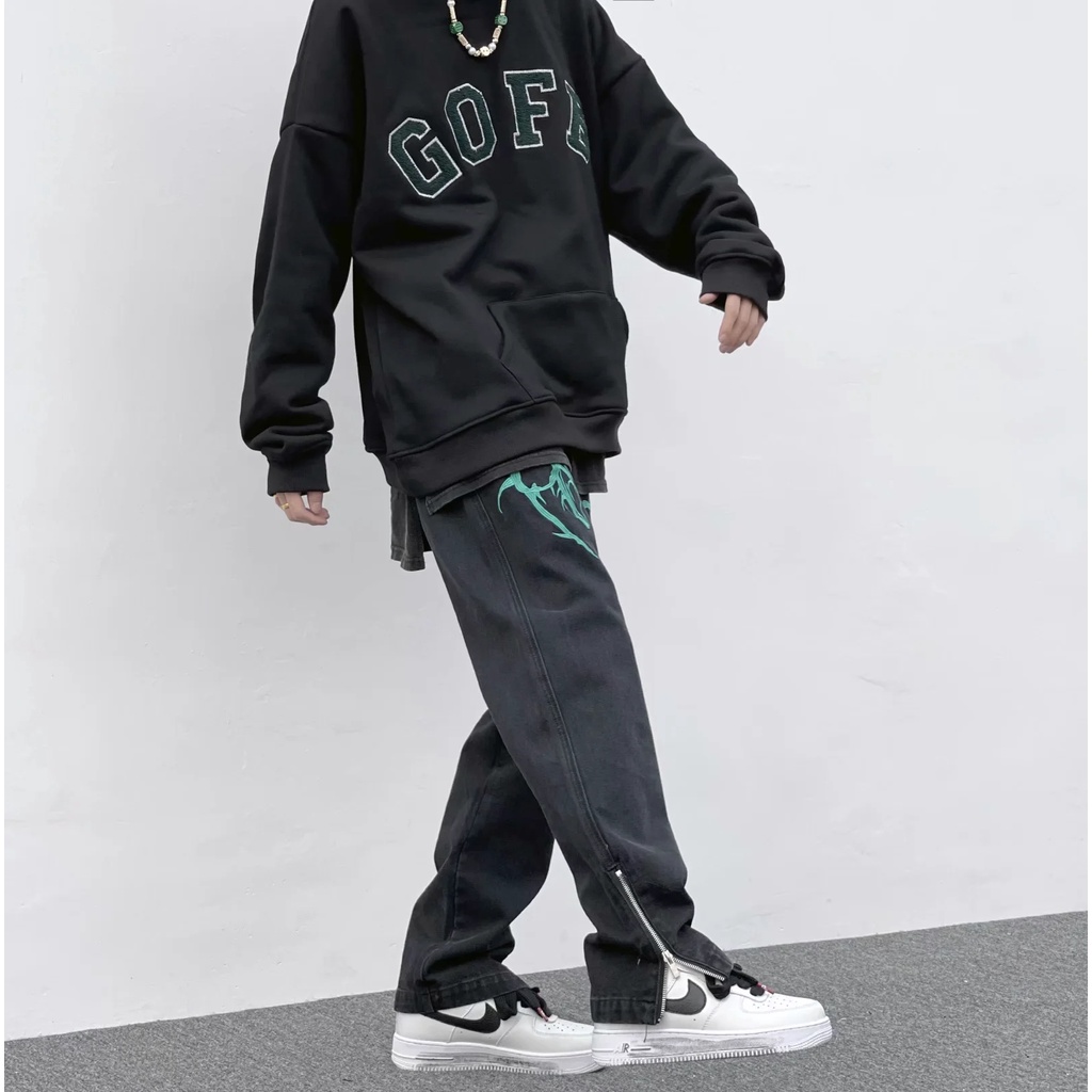 Quần jean ống rộng thêu họa tiết size M-4XL phong cách hip hop đường phố Mỹ thời trang | BigBuy360 - bigbuy360.vn