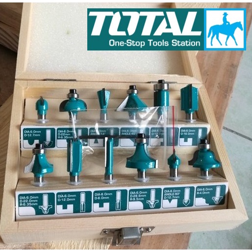 Total BỘ 12 MŨI PHAY GỖ 6mm 12mm 8mm TACSR0121 ĐIỆN SÀI GÒN