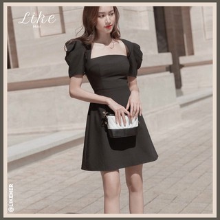 LIKEHER - Đầm dự tiệc TK151 Màu Đen cổ vuông tay xếp ly