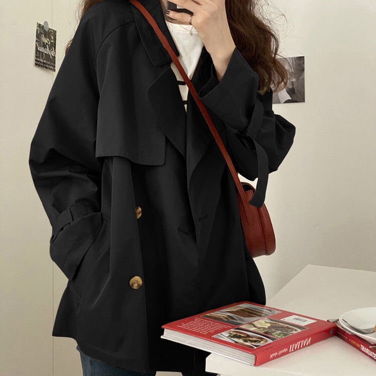 Áo khoác kaki tay dài phong cách Hàn Quốc retro thời trang cho nữ