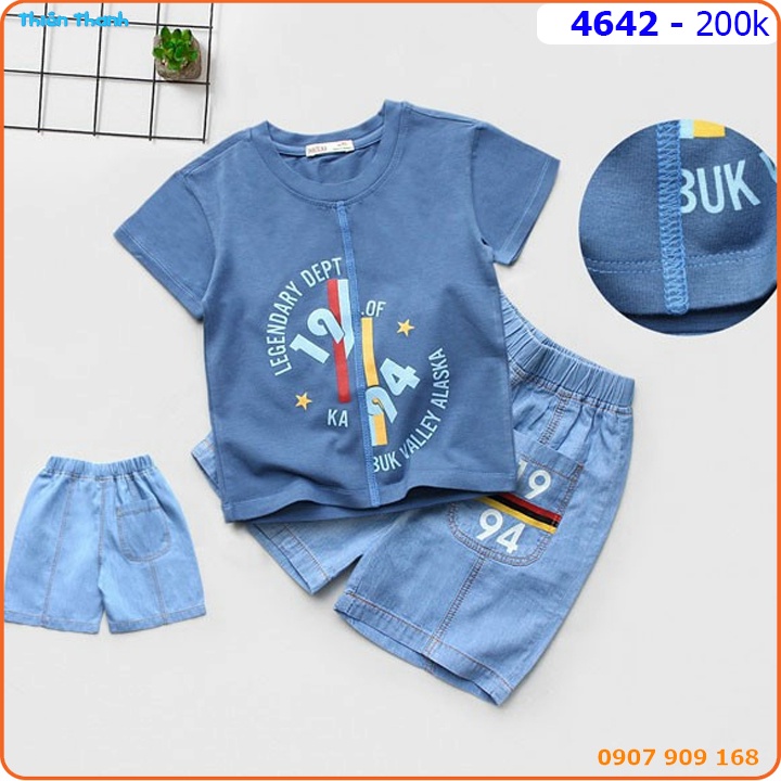 Set bé trai quần jean phối áo thun hoạ tiết chữ cực chất - 4642