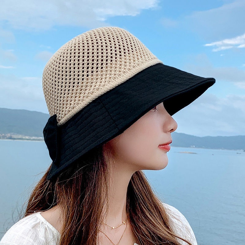 Mũ Cói Vành Tròn Chống Nắng Thoáng Khí Thắt Nơ Phong Cách Hàn Quốc Cho Nữ