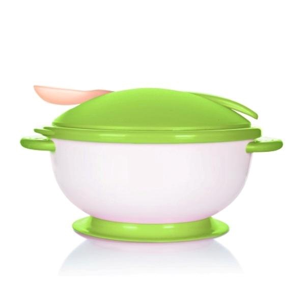 Bát ăn dặm không BPA có đế hút chân không chống đổ có nắp và thìa Upass UP5025YX(Xanh lá nhạt)
