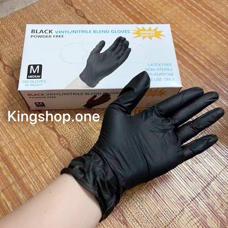 Găng Tay Đen Y Tế Không Bột Hộp 100 Chiếc , Găng Tay Cao Su Phun Xăm Spa Salon Tóc Thẩm Mỹ Viện