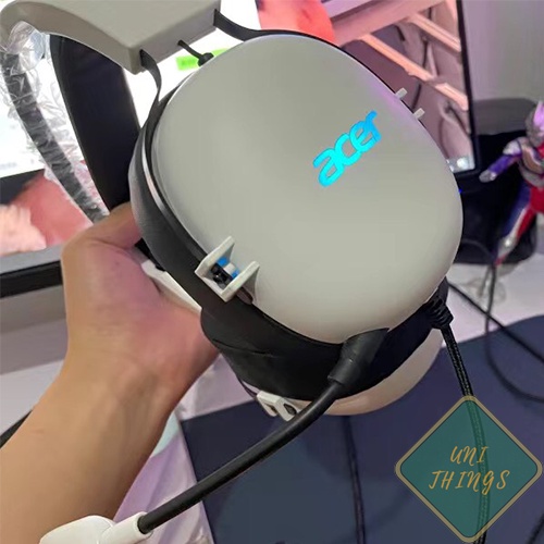 Tai nghe gaming chính hãng Acer có micro, tai nghe chụp tai có led phong cách phi công màu xanh rêu, trắng