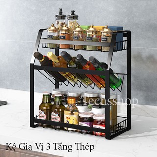 Kệ Gia Vị Để Bàn Bằng Thép 3 Tầng, 4 Tầng Nghiêng 45 Độ Với Khung Cứng Chắc Chắn Trong Nhà Bếp