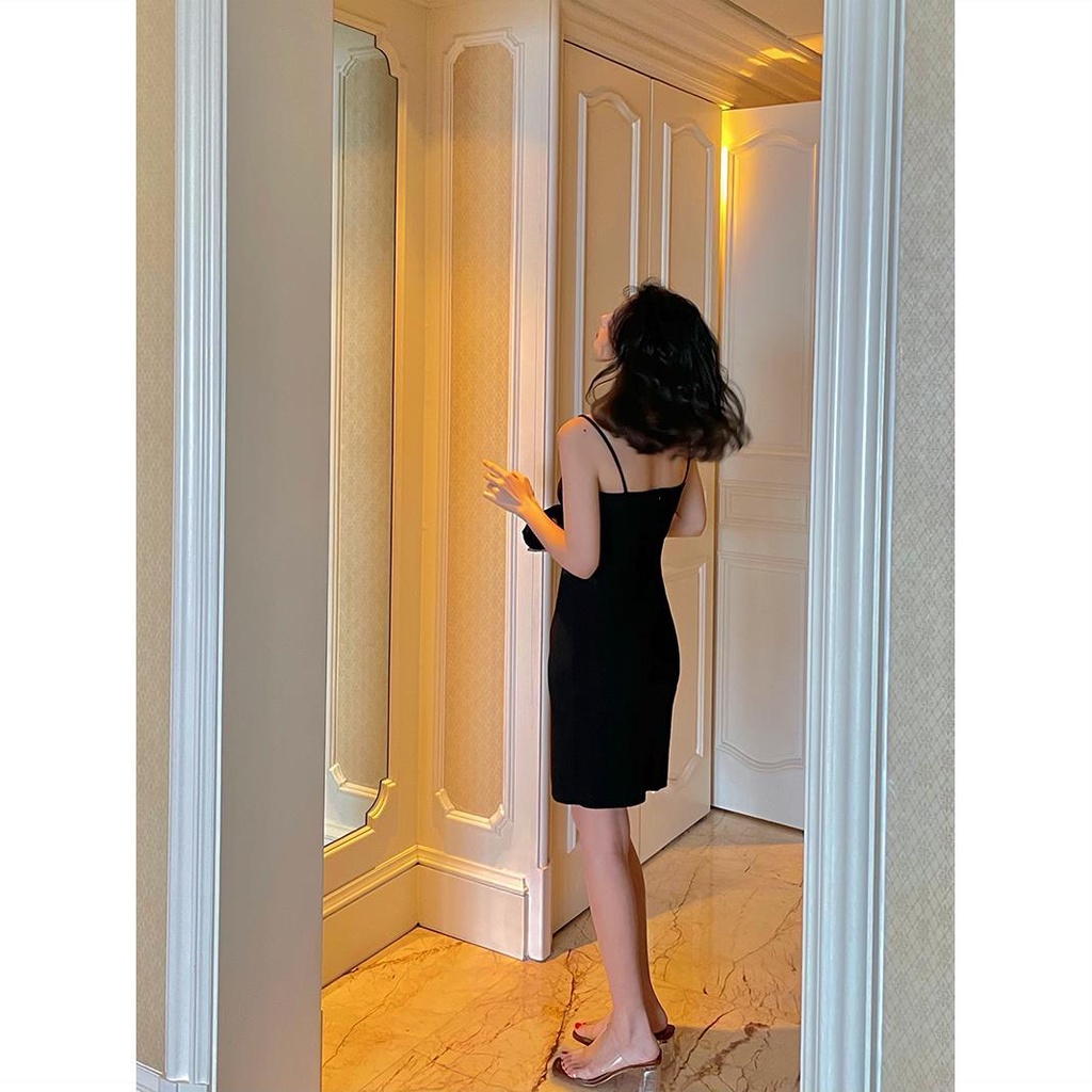 Jiashucheng Đầm Hai Dây Cổ Vuông Dáng Ôm Xẻ Tà Thời Trang Quyến Rũ Cho Nữ