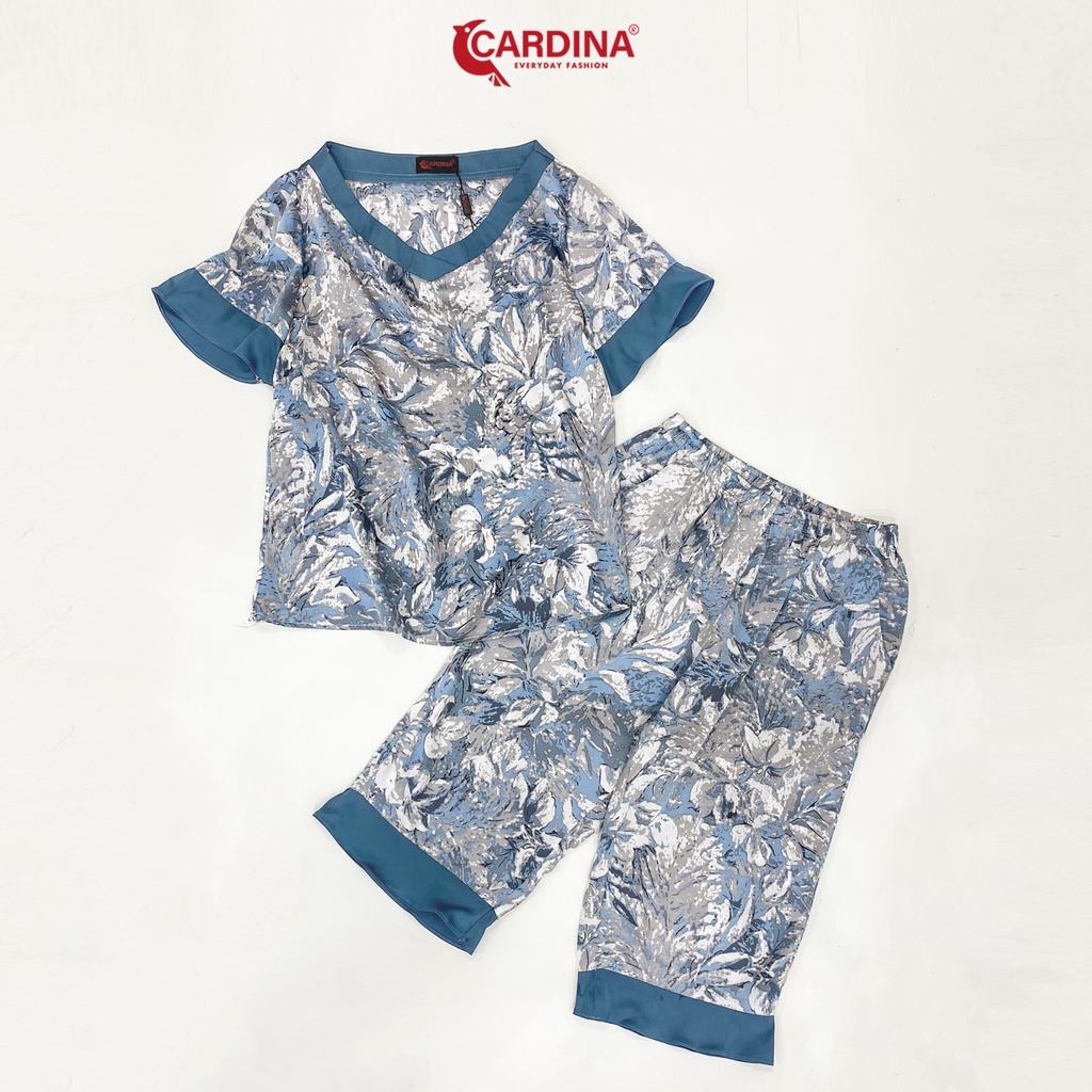 Đồ Bộ Nữ 𝐂𝐀𝐑𝐃𝐈𝐍𝐀 Chất Lụa Satin Nhật Cao Cấp Áo Cộc Tay Quần Lửng Họa Tiết Độc Đáo 2SF07
