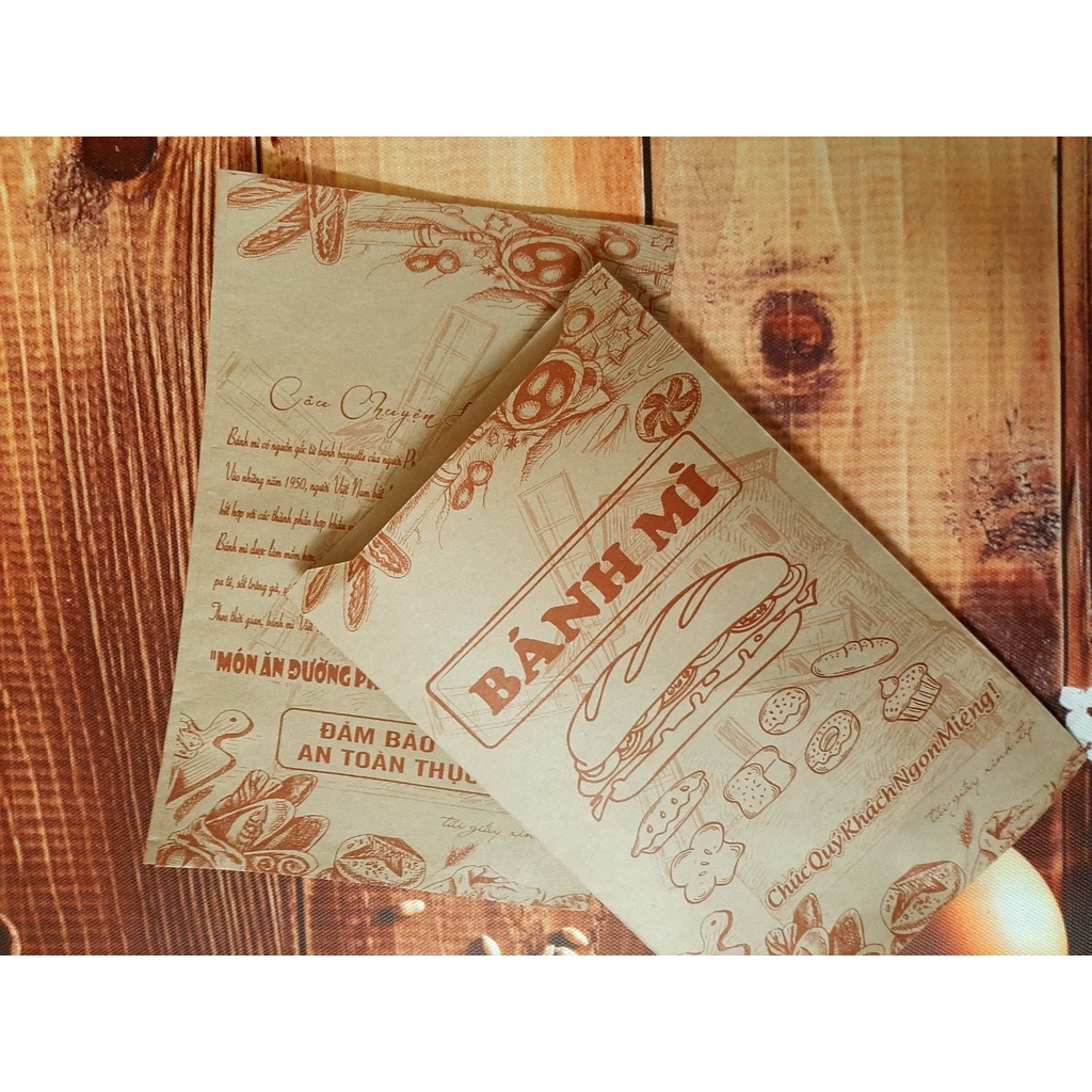 100 Túi Giấy Đựng Bánh Mì Thịt Nướng, Bánh Mì Đặc Ruột size 14x20cm - Giấy Kraft Nhật Dầy | BigBuy360 - bigbuy360.vn