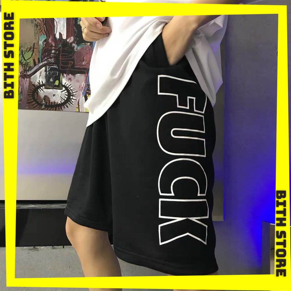 Quần short lửng nam nữ chất thun cotton in chữ Fuc.k, quần short thể thao dây rút
