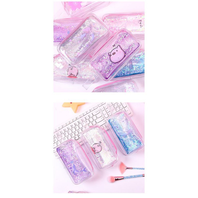 Hộp Bút Kim Tuyến Lấp Lánh Hình Chú Heo Và Nàng Tiên Cá.