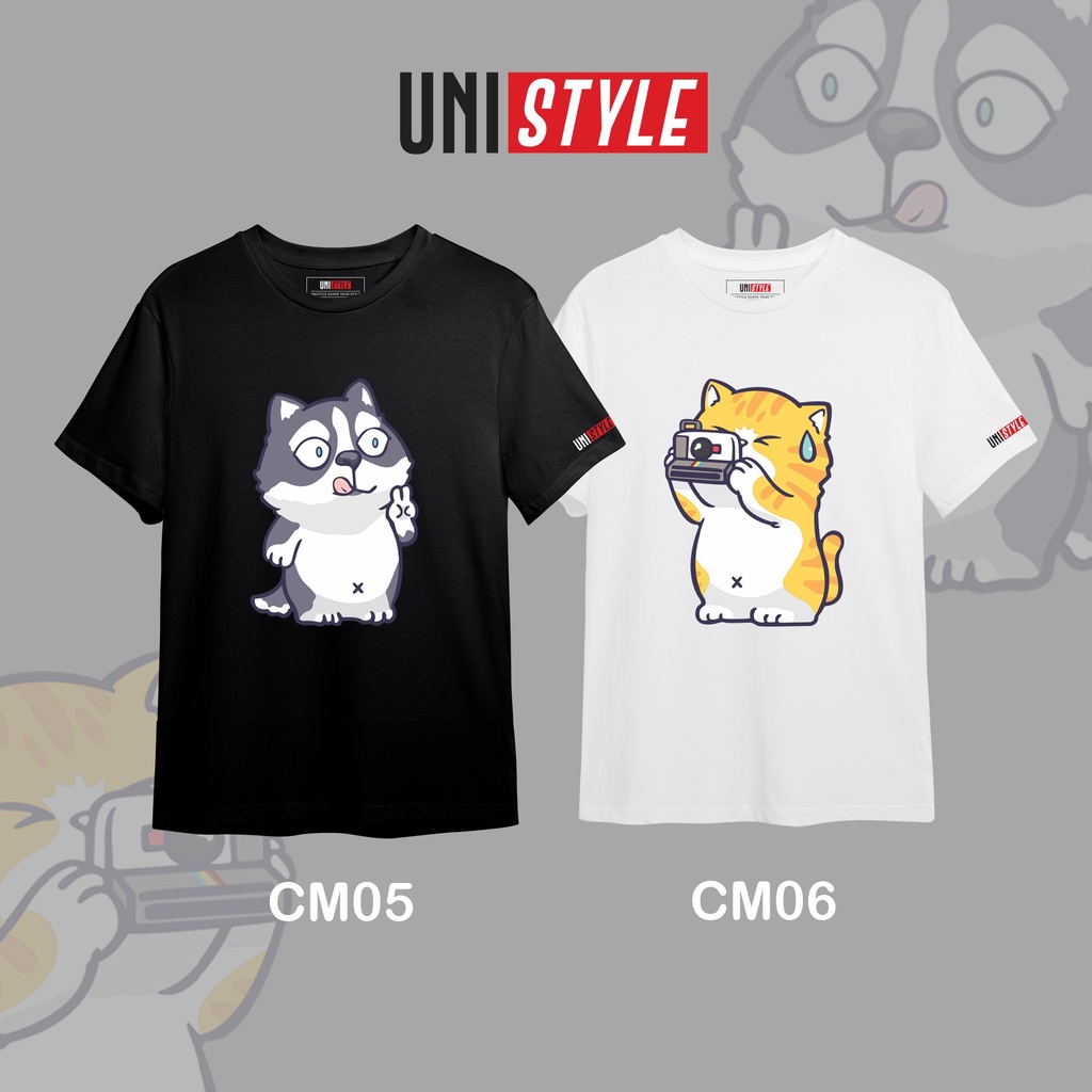 Áo đôi Couple Tee áo đôi in hình chó mèo chụp ảnh nam nữ tay lỡ Oversize chất COTTON OGRANIC 2C 100%, FULLBOX UNISTYLE.