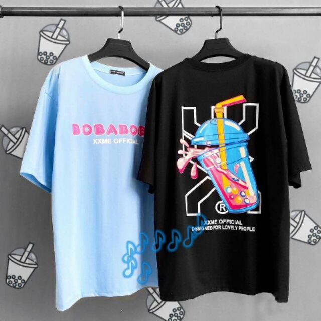 Áo Thun Tay Lỡ Phom Rộng, Unisex nam nữ 45-80kg, Trà Sữa BoBa