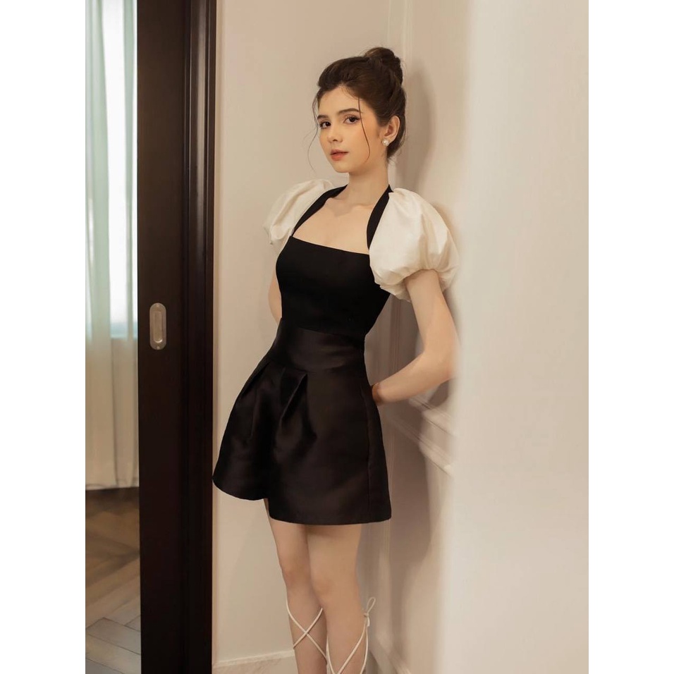 Áo Tafta Croptop Cổ Vuông Vai Bồng Sang Xịn  TN1439