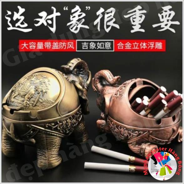 Gạt tàn hoàng gia kim loại kẽm hình voi có nắp cực sang