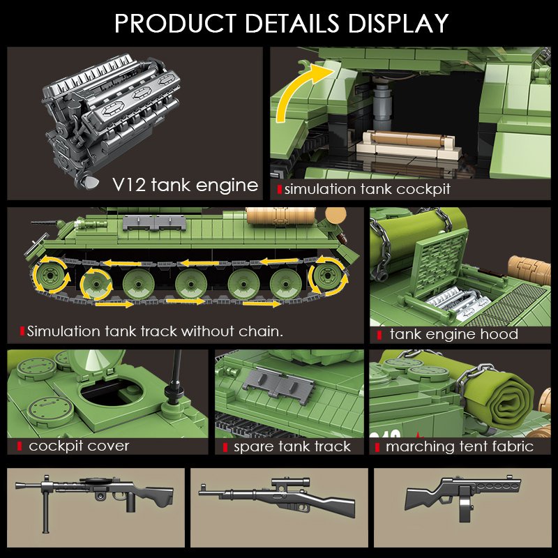 （CÓ SẴN）Đồ chơi lắp ráp mô hinh Quan Guan 100063 World War II Tank  Xe Tank T 34 huyền thoại của Hồng Quân Liên Xô