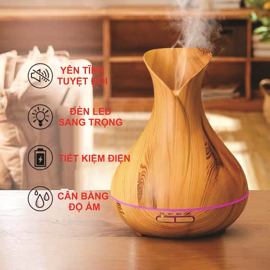 Máy Xông Tinh Dầu Đèn Xông Tinh Dầu Bình Hoa TuLip 550ml BH 18 Tháng