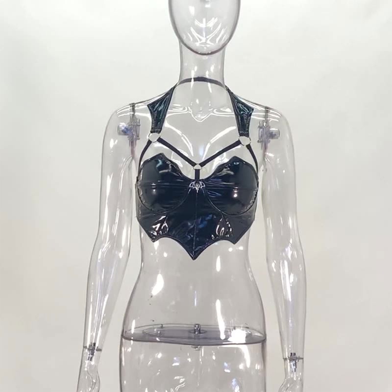 Áo Croptop Giả Da Hình Nhện Hở Lưng Quyến Rũ Cho Nữ