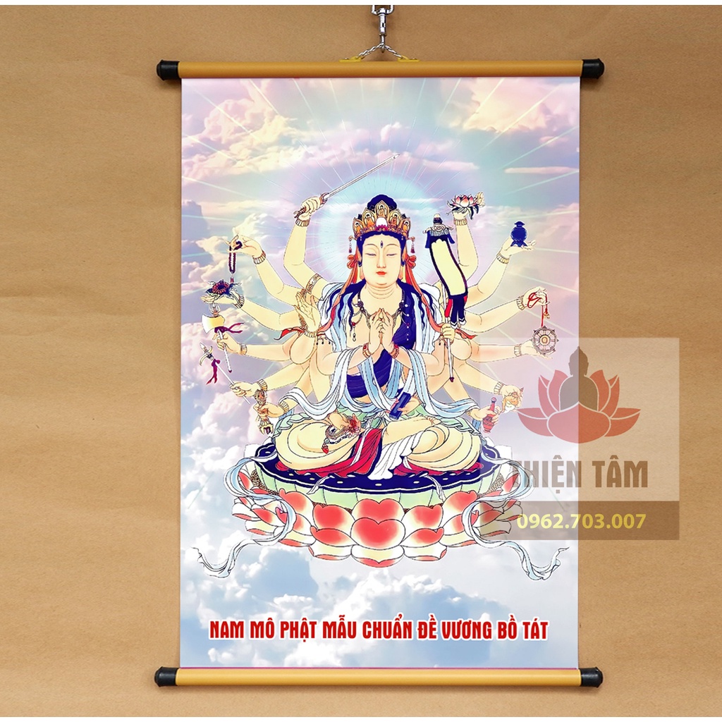 Tranh Phật Chuẩn Đề 40x60cm bằng vải phủ bóng cao cấp dày dặn