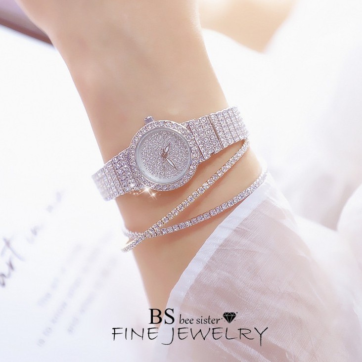 Đồng Hồ Nữ BS BEE SISTER BS152 Size 24mm Dây Kim Loại Full Đính Đá Sang Trọng - Tặng Kèm Hộp