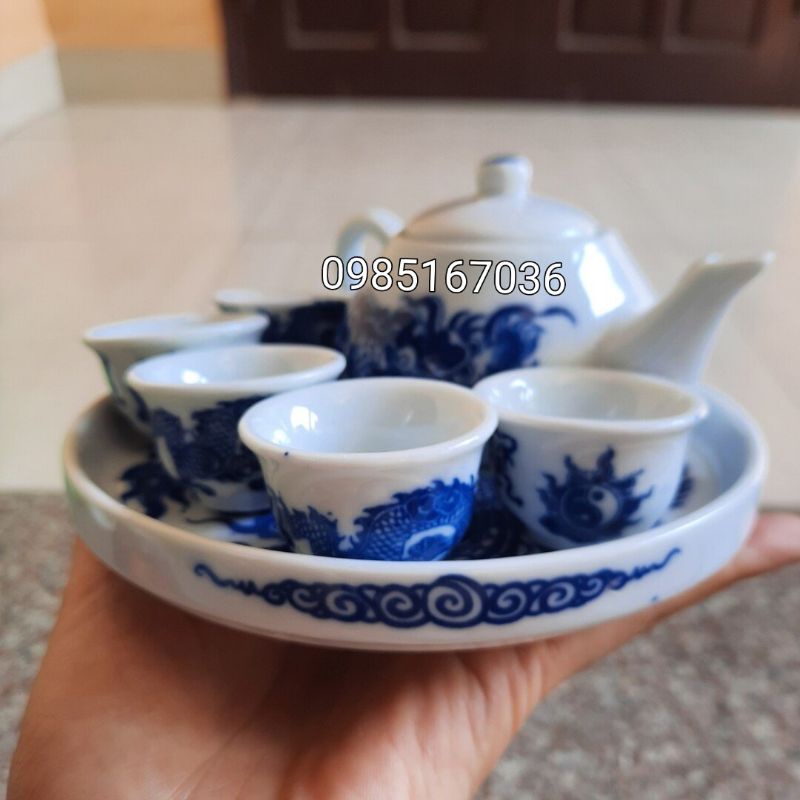 Bộ ấm chén thờ cúng mini.Hàng sứ Bát Tràng.