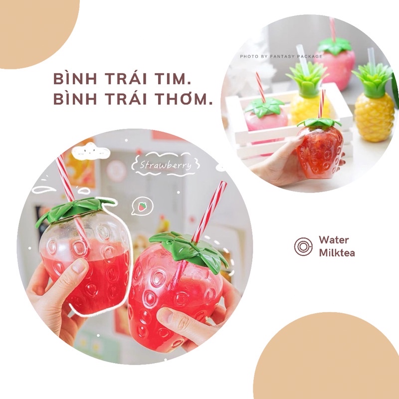 Bình Nước Nhựa Kiểu Dáng Hàn Quốc Hình Trái Tim, Trái Thơm Dễ Thương 500ML - The August Ideas